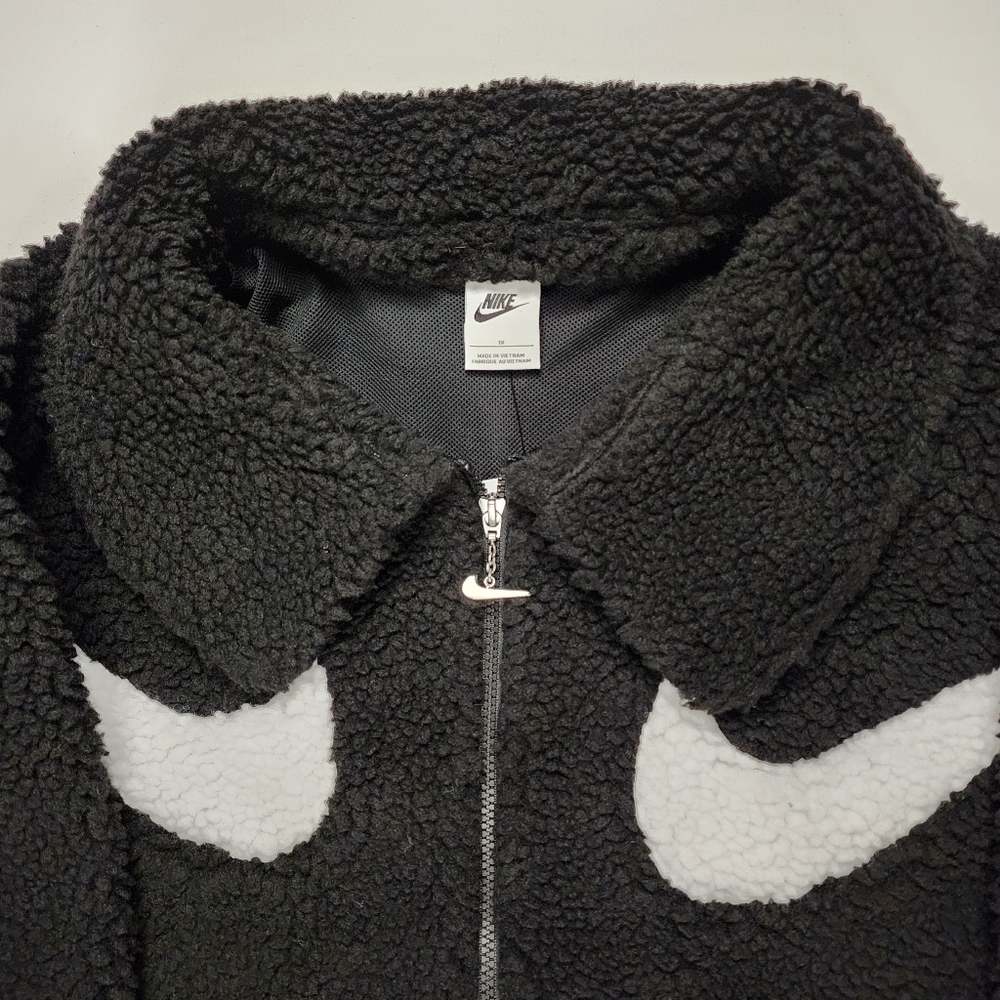 Nike Womens Sz 1x NSW Sportswear Swoosh Full-Zip Jacket Sherpa Faux Fur Black - Picture 6 of 12